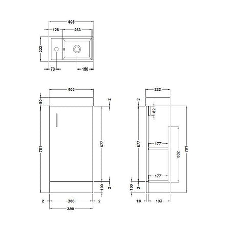 Nuie Vault Floor Standing Single Door Compact Vanity Unit with Ceramic Basin (2 sizes, 3 colours) - Brand New Bathrooms