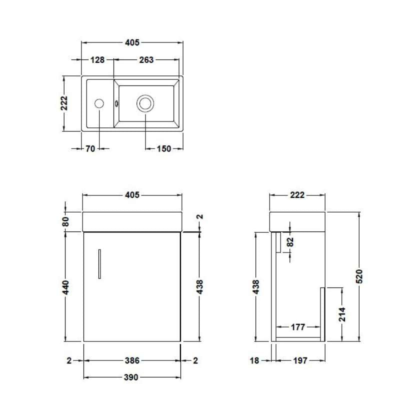 Nuie Vault Wall Hung Single Door Compact Vanity Unit with Ceramic Basin (2 sizes, 3 colours) - Brand New Bathrooms