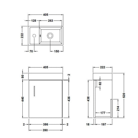 Nuie Vault Wall Hung Single Door Compact Vanity Unit with Ceramic Basin (2 sizes, 3 colours) - Brand New Bathrooms