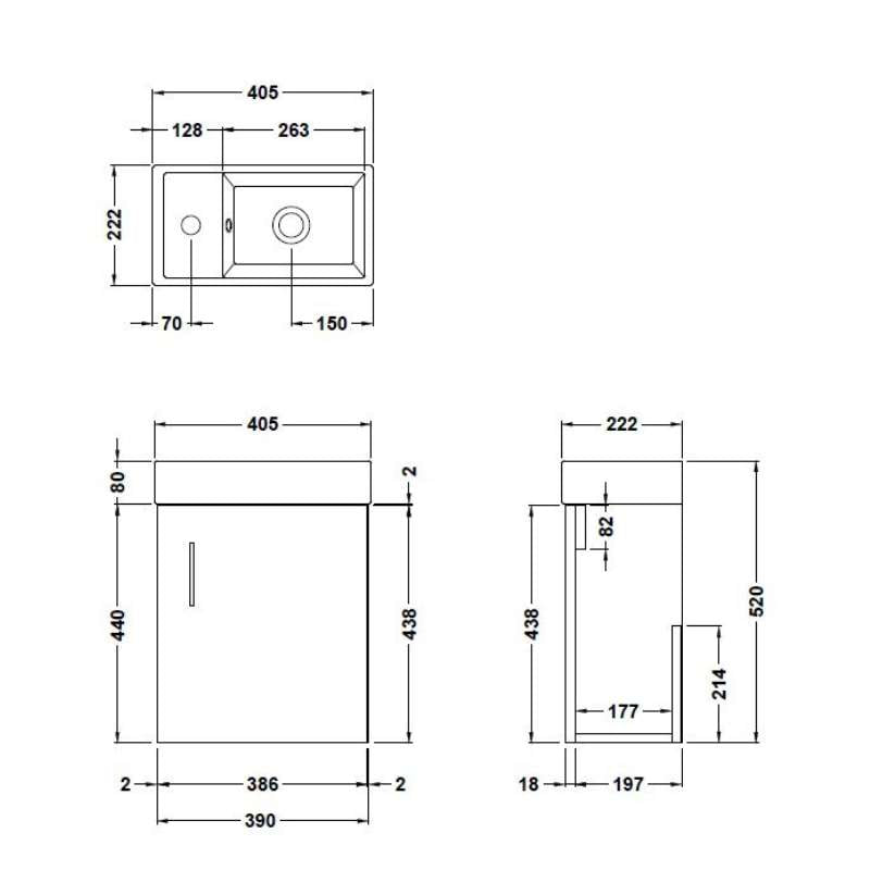 Nuie Vault Wall Hung Single Door Compact Vanity Unit with Ceramic Basin (2 sizes, 3 colours) - Brand New Bathrooms