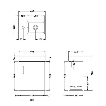 Nuie Vault Wall Hung Single Door Compact Vanity Unit with Ceramic Basin (2 sizes, 3 colours) - Brand New Bathrooms