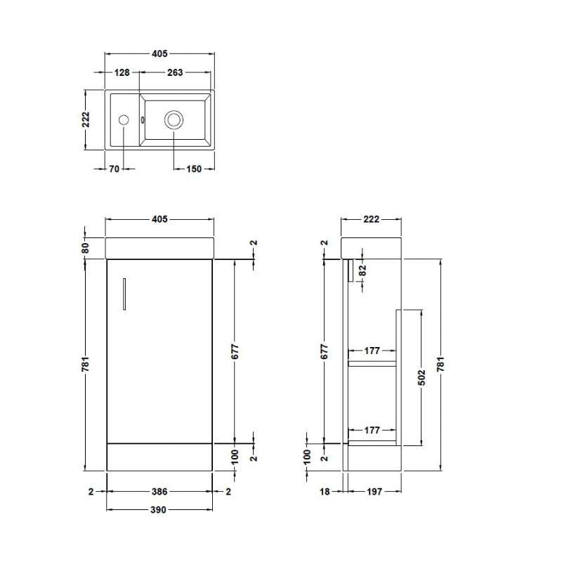 Nuie Vault Wall Hung Single Door Compact Vanity Unit with Ceramic Basin (2 sizes, 3 colours) - Brand New Bathrooms