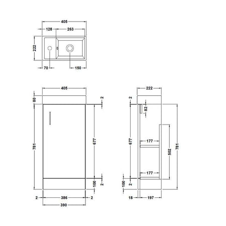 Nuie Vault Wall Hung Single Door Compact Vanity Unit with Ceramic Basin (2 sizes, 3 colours) - Brand New Bathrooms