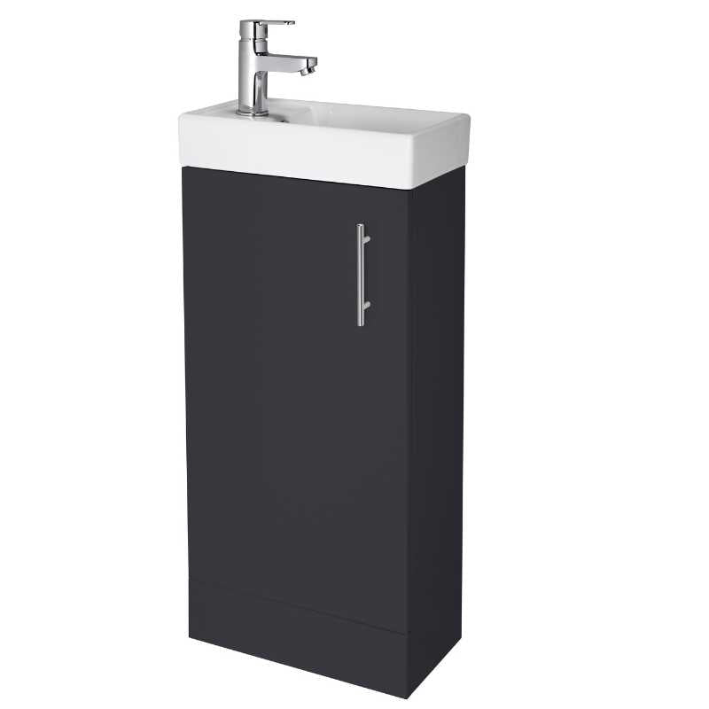 Nuie Vault Floor Standing Single Door Compact Vanity Unit with Ceramic Basin (2 sizes, 2 colours) - Brand New Bathrooms