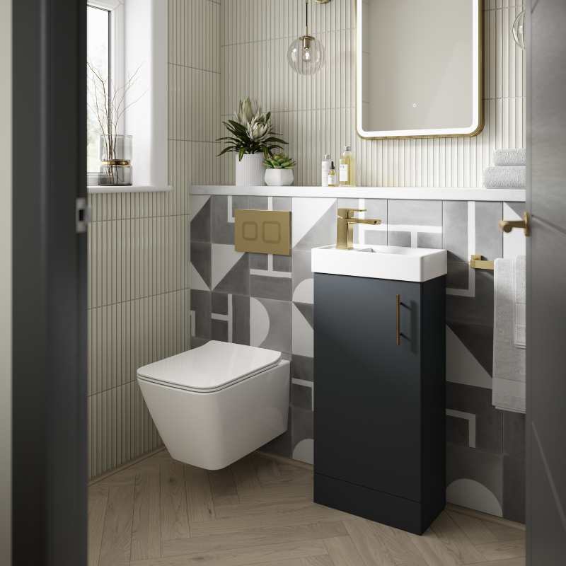 Nuie Vault Floor Standing Single Door Compact Vanity Unit with Ceramic Basin (2 sizes, 3 colours) - Brand New Bathrooms