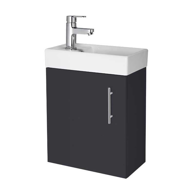 Nuie Vault Wall Hung Single Door Compact Vanity Unit with Ceramic Basin (2 sizes, 2 colours) - Brand New Bathrooms