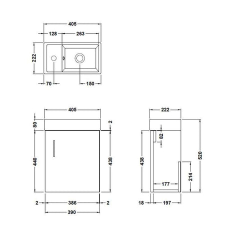 Nuie Vault Wall Hung Single Door Compact Vanity Unit with Ceramic Basin (2 sizes, 2 colours) - Brand New Bathrooms