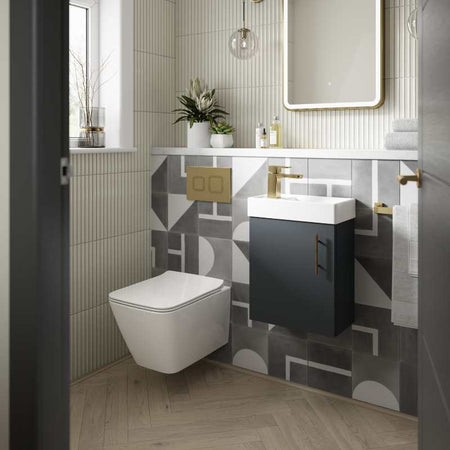Nuie Vault Wall Hung Single Door Compact Vanity Unit with Ceramic Basin (2 sizes, 2 colours) - Brand New Bathrooms