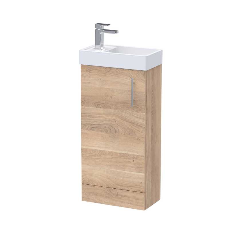 Nuie Vault Floor Standing Single Door Compact Vanity Unit with Ceramic Basin (2 sizes, 2 colours) - Brand New Bathrooms