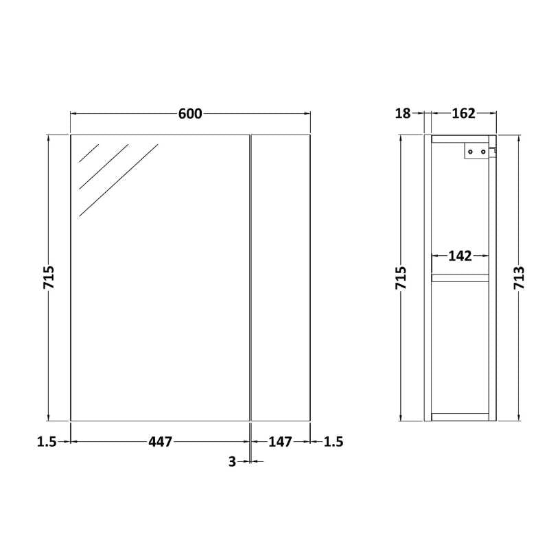 Nuie Athena Wall Hung Mirror Unit (75/25) (1 size, Gloss Grey) - Brand New Bathrooms