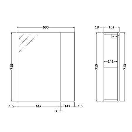 Nuie Athena Wall Hung Mirror Unit (75/25) (1 size, Gloss Grey) - Brand New Bathrooms