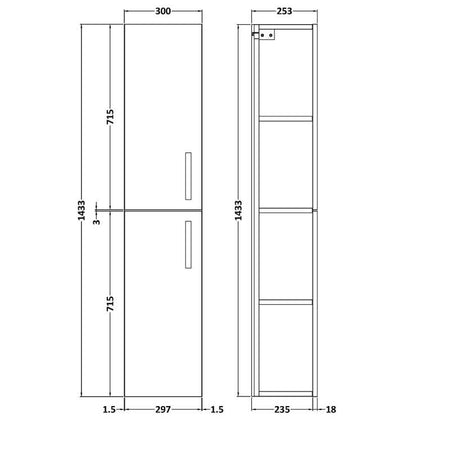 Nuie Athena Wall Hung Tall Unit 2 Door (2 sizes, 4 colours) - Brand New Bathrooms