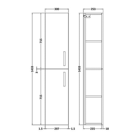 Nuie Athena Wall Hung Tall Unit 2 Door (2 sizes, 4 colours) - Brand New Bathrooms