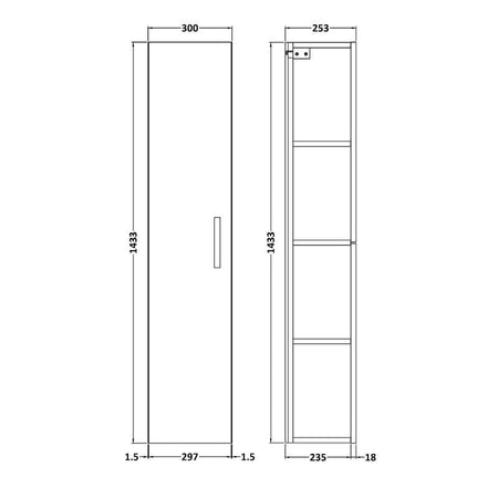 Nuie Arno Wall Hung 1 Door Tall Unit (1 size, 3 colours) - Brand New Bathrooms