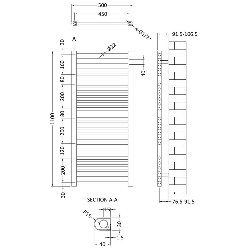 Nuie Bar Ladder Towel Rail (2 styles, 2 sizes, Anthracite) - Brand New Bathrooms