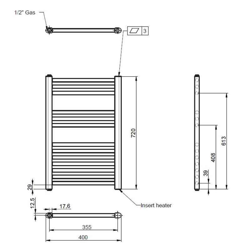 Nuie Electric Towel Rail (200, 300, 500 Watts, Chrome) - Brand New Bathrooms