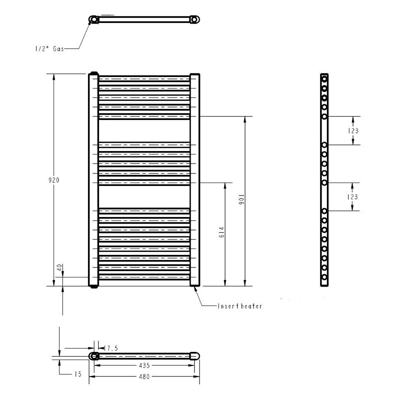Nuie Electric Towel Rail (200, 300, 500 Watts, Chrome) - Brand New Bathrooms