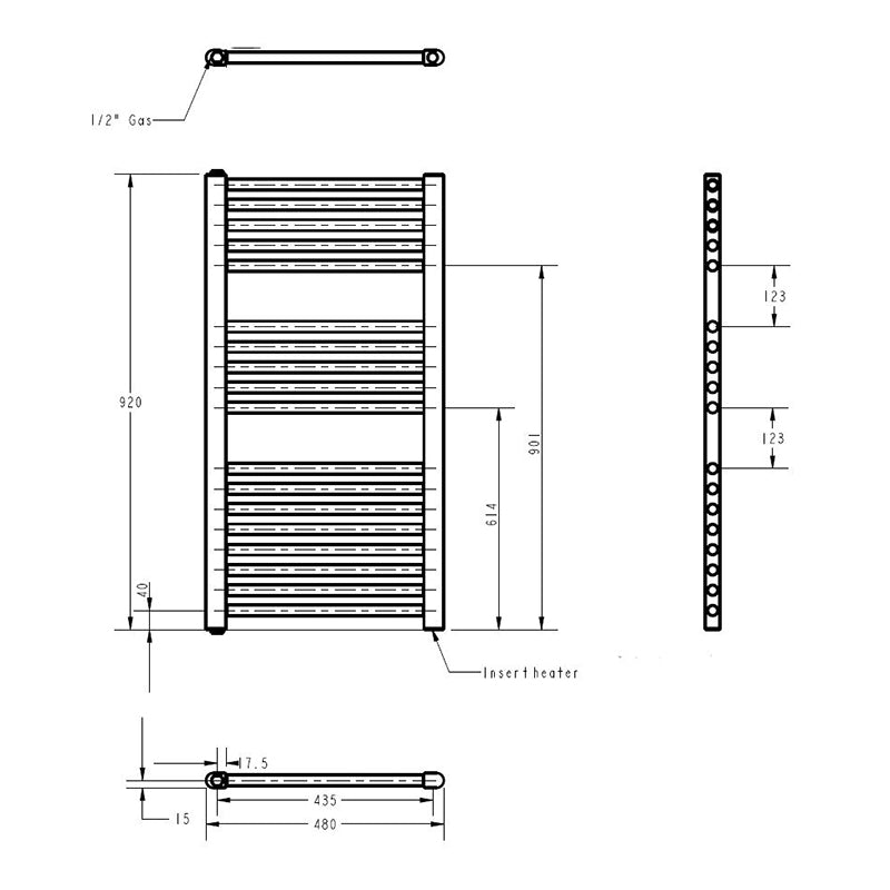 Nuie Electric Towel Rail (300, 500, 750 Watts, Anthracite) - Brand New Bathrooms