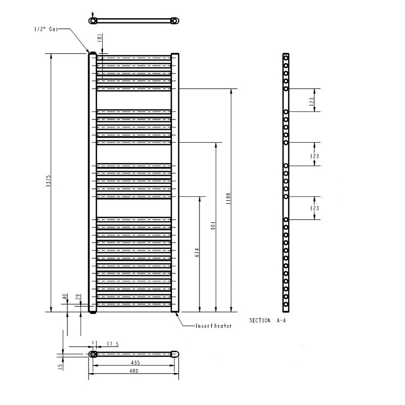 Nuie Electric Towel Rail (300, 500, 750 Watts, Anthracite) - Brand New Bathrooms