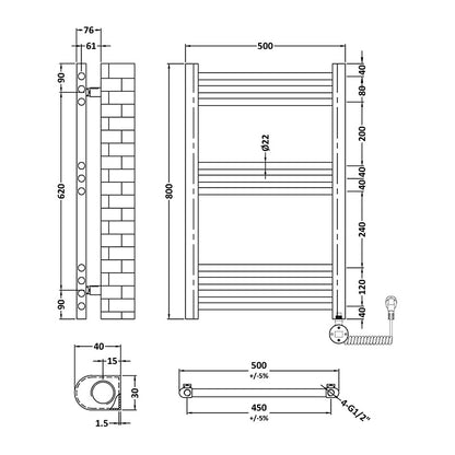 Nuie Electric Ladder Rails Electric Round Tube Towel Rail with 10 Bars (1 size, 4 colours) - Brand New Bathrooms