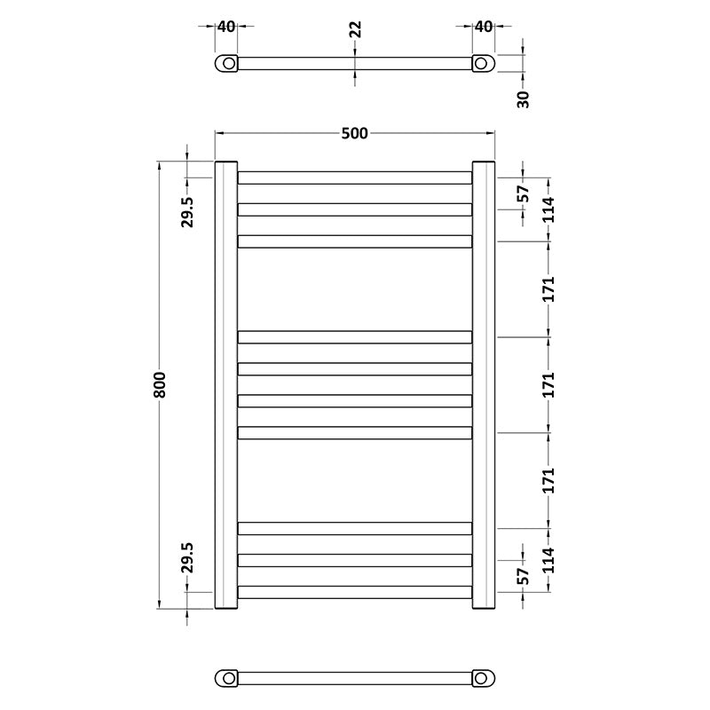 Nuie Lorica Straight Towel Radiator with Round Rails (2 sizes, Brushed Brass) - Brand New Bathrooms