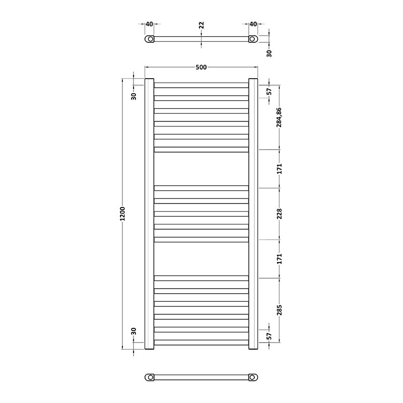 Nuie Lorica Straight Towel Radiator with Round Rails (2 sizes, Brushed Brass) - Brand New Bathrooms