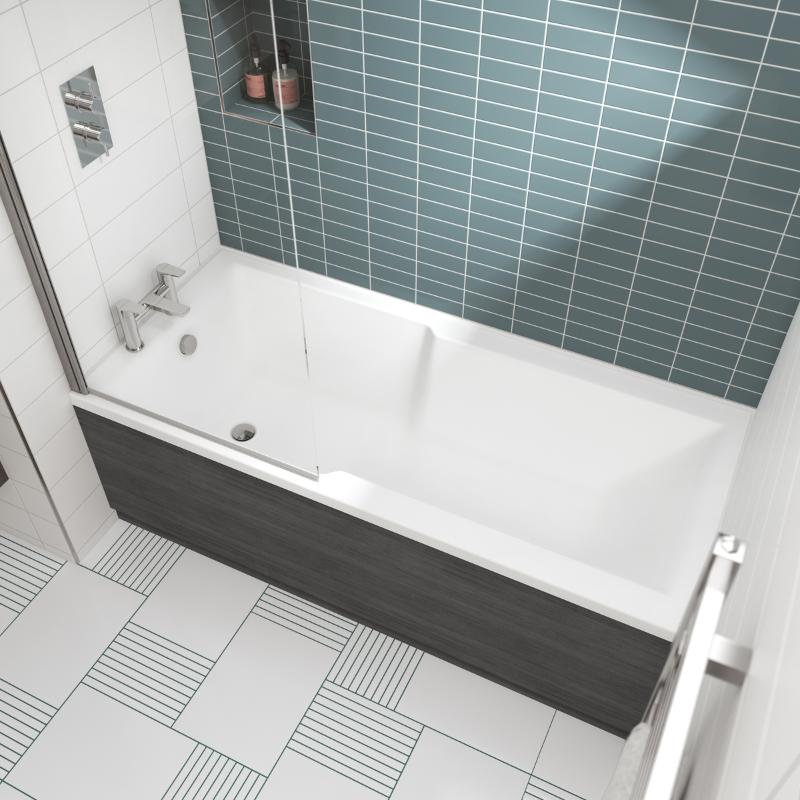Nuie Eternalite Square Single Ended Straight Shower Bath (1 size, White) - Brand New Bathrooms