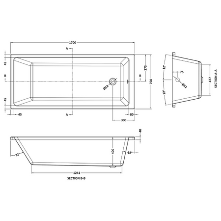 Nuie Thin Edge Single Ended Bath (1 size, White) - Brandnew Bathroom