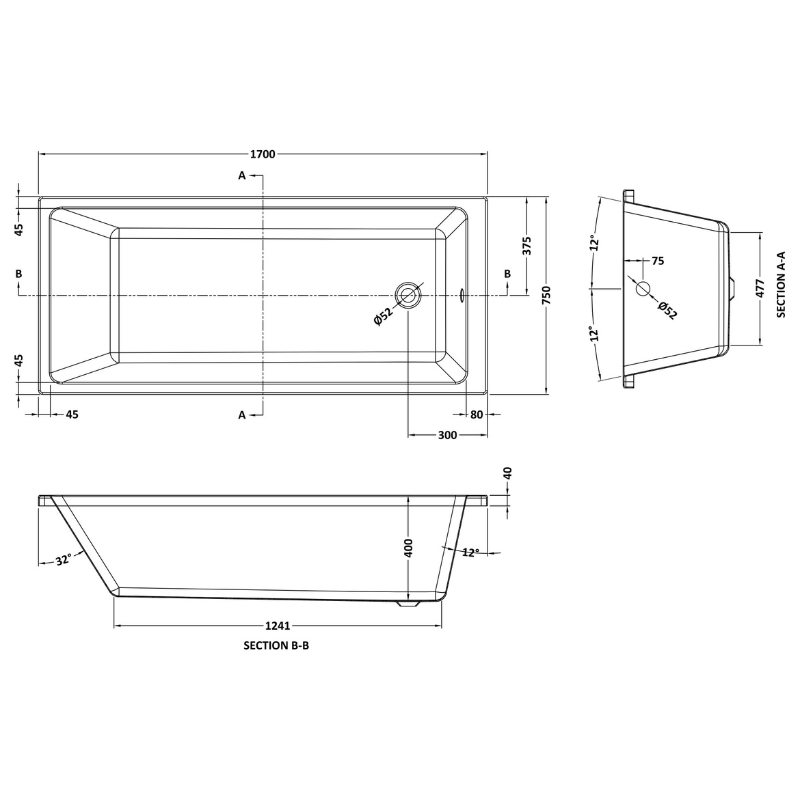 Nuie Thin Edge Single Ended Bath (1 size, White) - Brandnew Bathroom