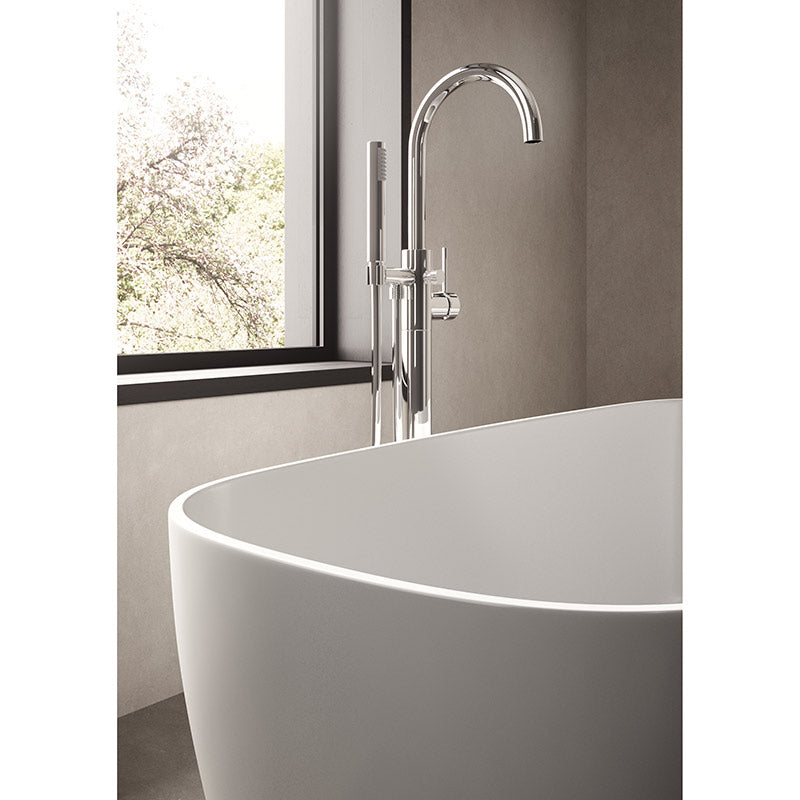 Nuie Freestanding Bath & Push Button Waste (White, 3 Shapes) - Brandnew Bathroom