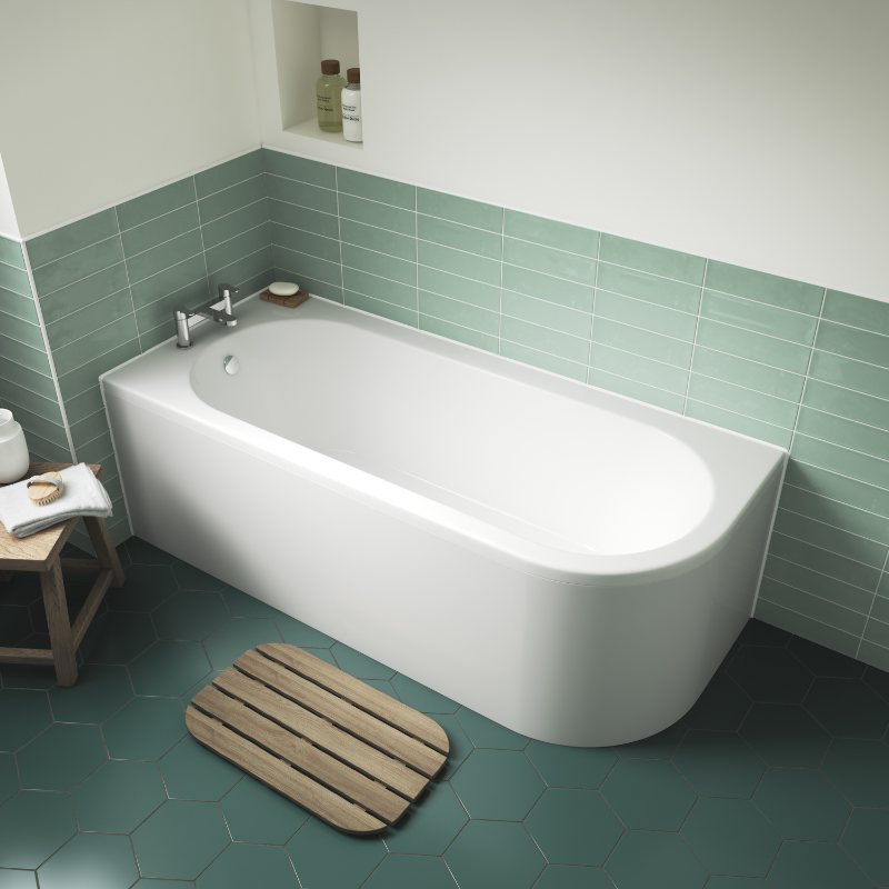 Nuie  Crescent Back to Wall Corner Bath (2 styles, White) - Brandnew Bathroom