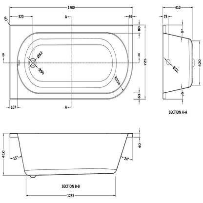 Nuie Crescent Back to Wall Corner Bath (2 styles, White) - Brand New Bathrooms