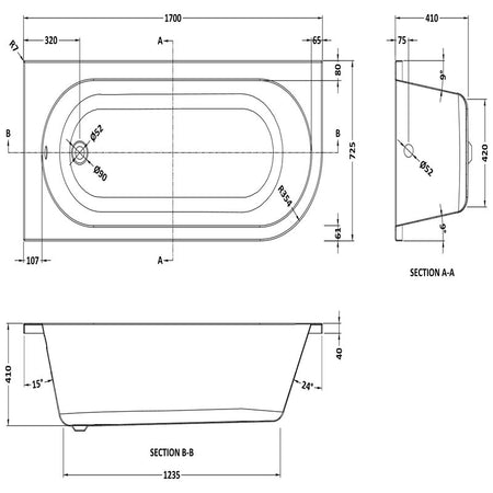 Nuie Crescent Back to Wall Corner Bath (2 styles, White) - Brand New Bathrooms