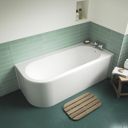 Nuie Crescent Back to Wall Corner Bath (2 styles, White) - Brand New Bathrooms