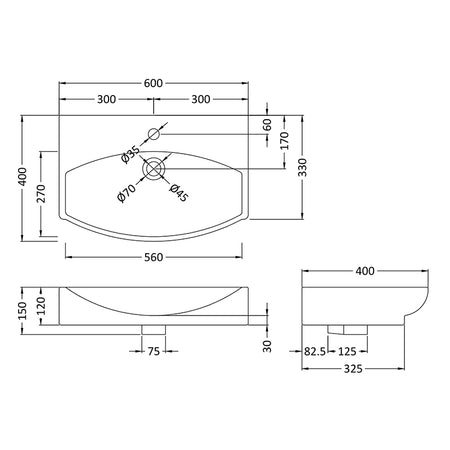 Nuie Wall Hung Vessel Basin (2 sizes, White) - Brand New Bathrooms