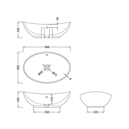 Nuie Oval Vessel Basin (1 size, White) - Brand New Bathrooms