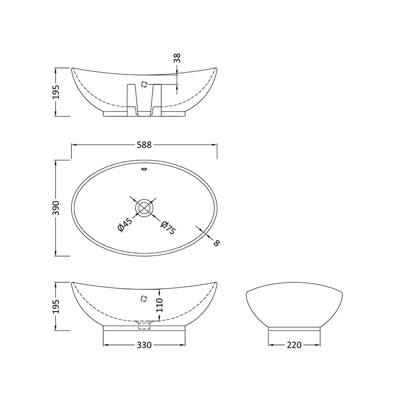 Nuie Oval Vessel Basin (1 size, White) - Brand New Bathrooms