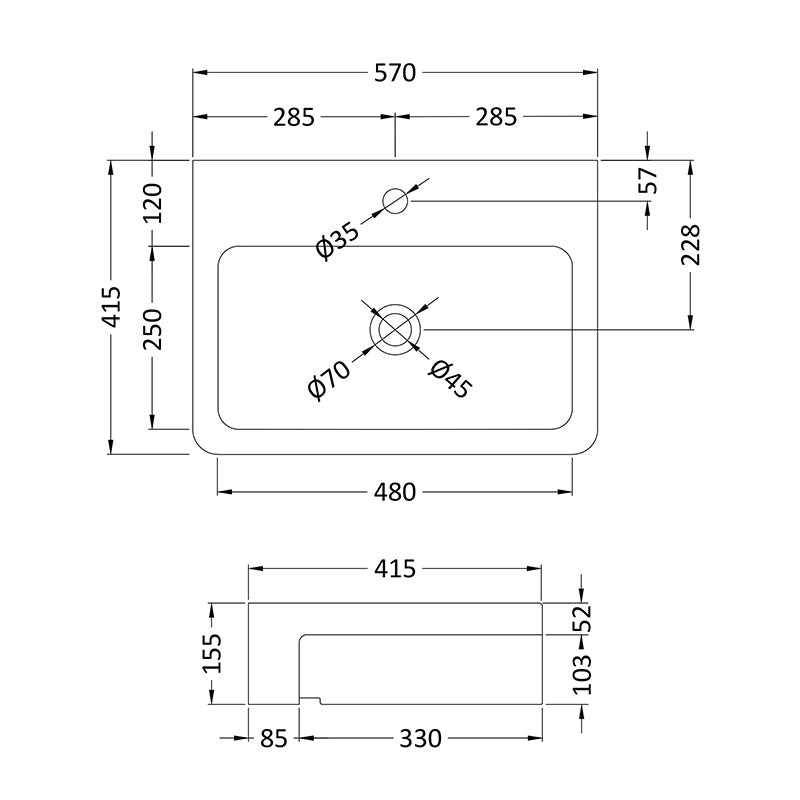 Nuie Semi-Recessed Basin (2 sizes, White) - Brand New Bathrooms