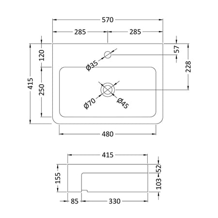 Nuie Semi-Recessed Basin (2 sizes, White) - Brand New Bathrooms