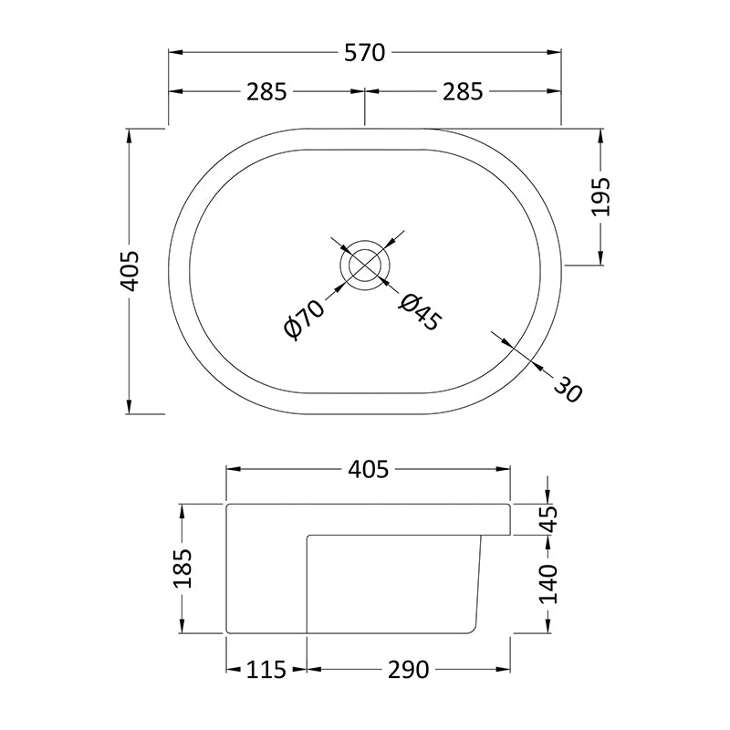 Nuie Semi-Recessed Round Basin (1 size, White) - Brand New Bathrooms