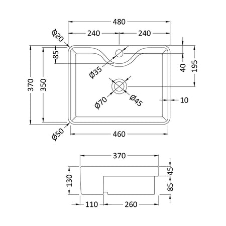 Nuie Semi-Recessed Soft Square Basin (1 size, White) - Brand New Bathrooms