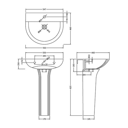 Nuie Freya Basin & Pedestal (1 size, White) - Brand New Bathrooms