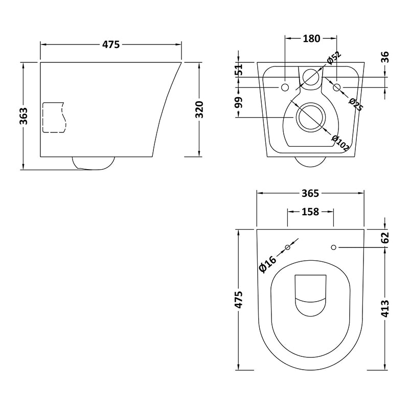 Nuie Freya Wall Hung Rimless Toilet Pan & Soft Close Seat (1 size, White) - Brand New Bathrooms