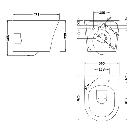 Nuie Freya Wall Hung Rimless Toilet Pan & Soft Close Seat (1 size, White) - Brand New Bathrooms