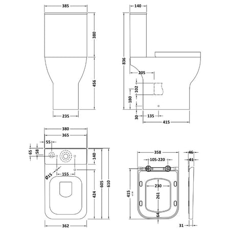Nuie Ava Comfort Height Toilet Pan, Cistern & Seat (1 size, White) - Brand New Bathrooms