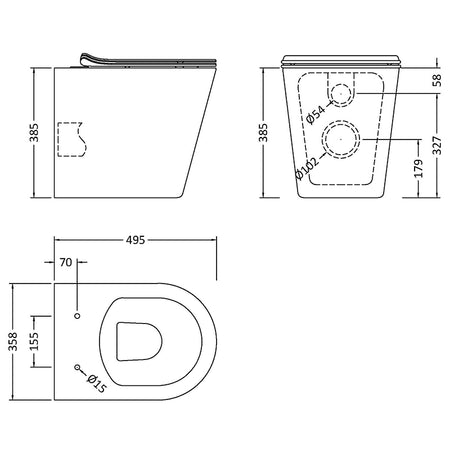 Nuie Round Rimless Back to Wall Toilet Pan & Soft Close Seat (1 size, White) - Brand New Bathrooms