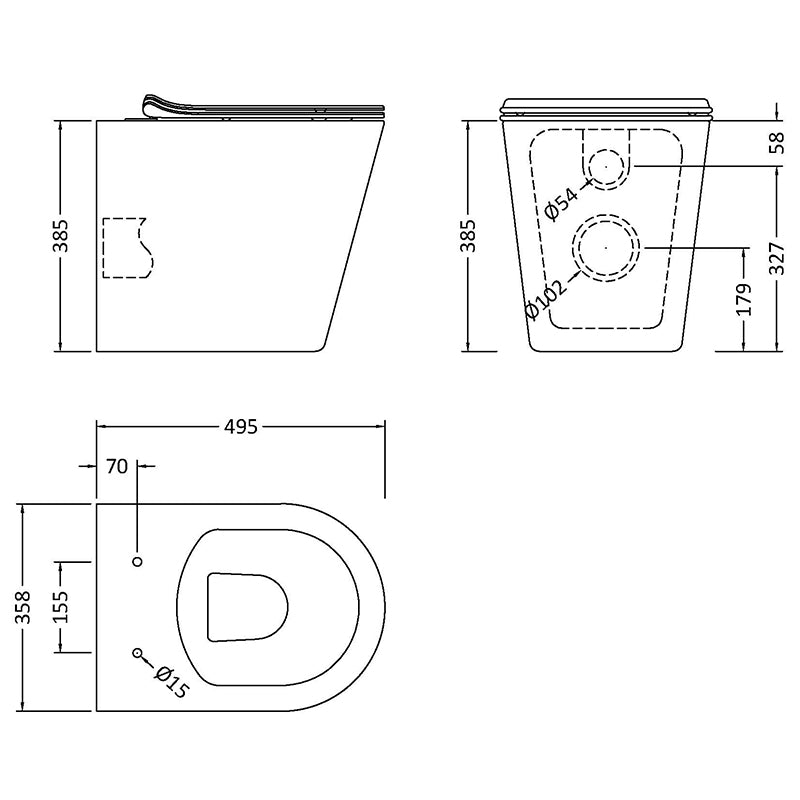 Nuie Round Rimless Back to Wall Toilet Pan & Soft Close Seat (1 size, White) - Brand New Bathrooms