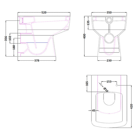 Nuie Bliss Back to Wall Toilet Pan (1 size, White) - Brand New Bathrooms