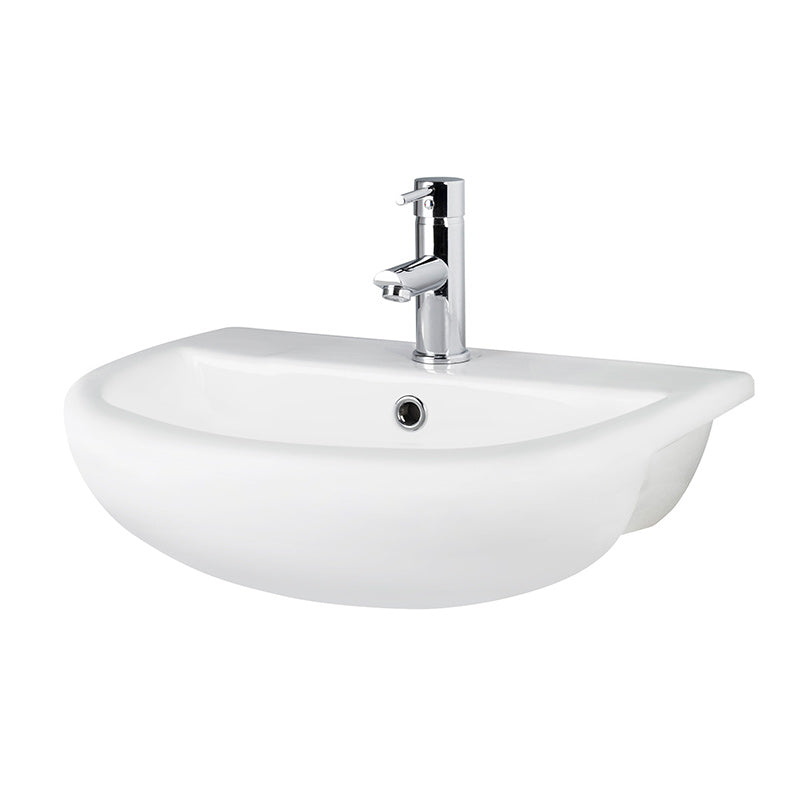Hudson Reed Fusion Fitted Round 1 tap hole Semi Recessed 500mm Ceramic Basin (1 size, White) - Brand New Bathrooms