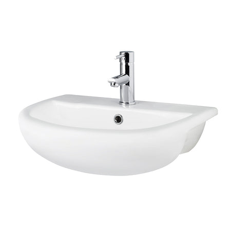 Hudson Reed Fusion Fitted Round 1 tap hole Semi Recessed 500mm Ceramic Basin (1 size, White) - Brand New Bathrooms